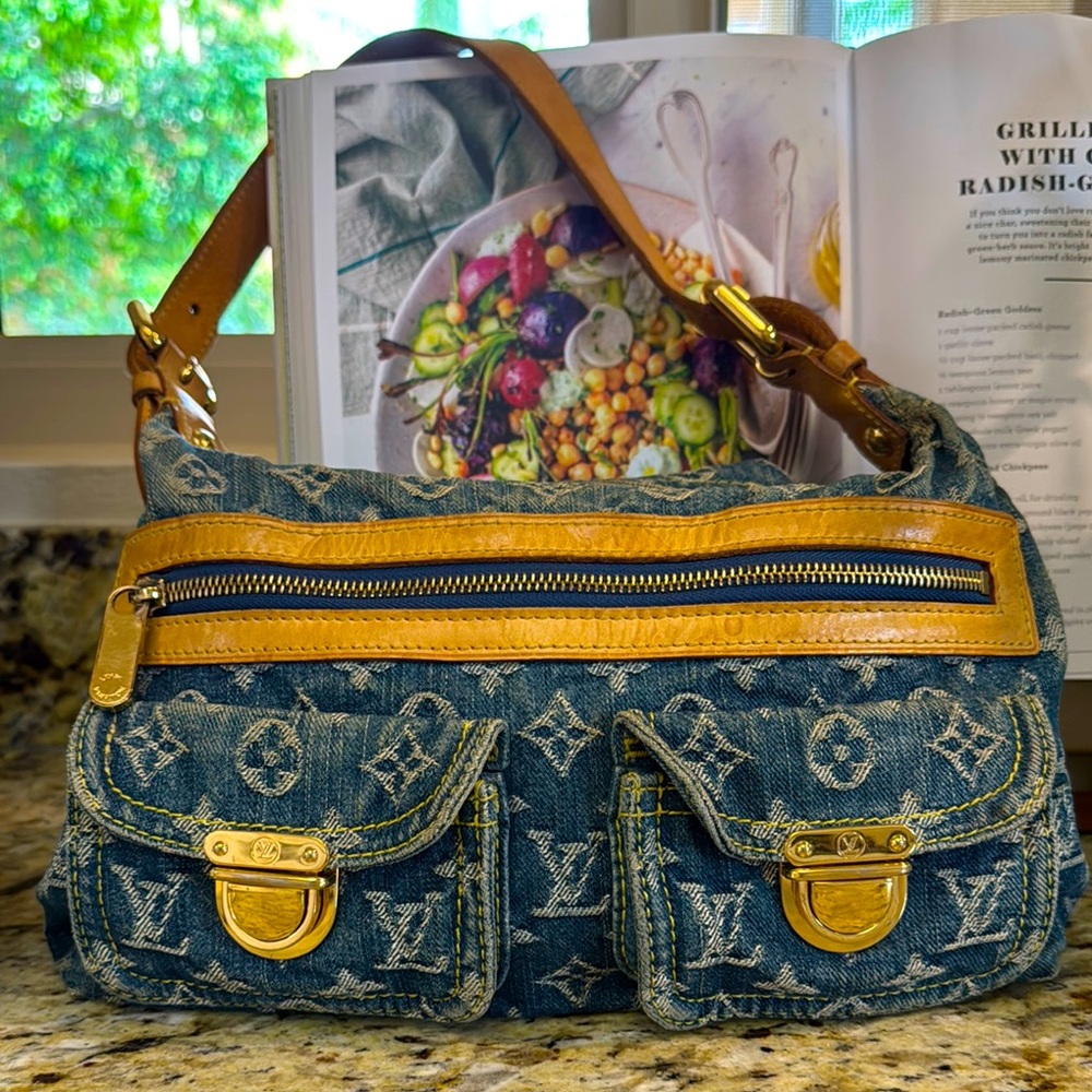 Louis Vuitton Baggy PM Denim Blue // Tan and Gold Accents // Genuine